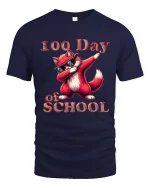 100 Day of School Funny Fox Graphic T Shirt Cool Dabbing Style - navy t-shirt on white background