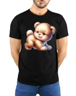 Cute Fluffy Teddy Bear Graphic T Shirt Adorable Soft Style - model wearing black tee with hands behind back