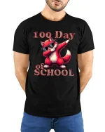100 Day of School Funny Fox Graphic T Shirt Cool Dabbing Style - model wearing black tee with hands behind back