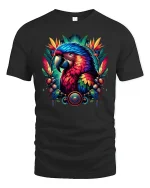 Colorful Parrot Spirit Tropical Art Graphic Tee Shirt Design - black t-shirt on white background