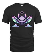Cute Pastel Bat Kawaii Fantasy Art Graphic Tee Shirt - black t-shirt on white background