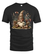Woodland Gnome Nature Cottagecore Art Graphic Tee Shirt - black t-shirt on white background