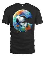 Cute Snoopy Style Letter C Art Dreamy Cartoon Graphic Tee Shirt - black t-shirt on white background