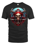 Pirate Skull Warrior Dark Fantasy Art Graphic Tee Shirt - black t-shirt on white background