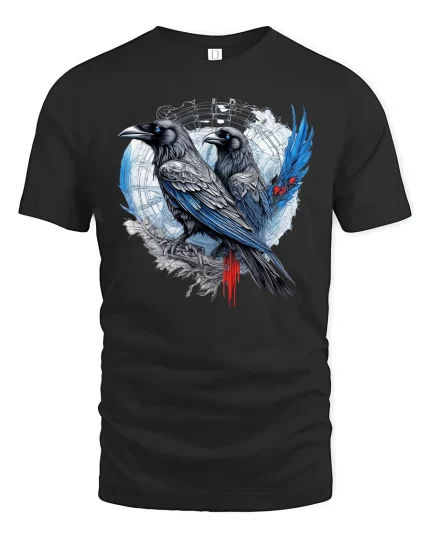 Mystic Raven Duo Dark Gothic Art Graphic Tee Shirt Design - black t-shirt on white background