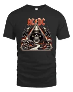 AC DC Skull Highway To Hell Rock Art Graphic Tee Shirt - black t-shirt on white background
