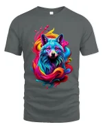 Colorful Wolf Spirit Rainbow Art Graphic Tee Shirt Design - gray t-shirt on white background