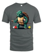 Funny Turtle Pool Shark Eight Ball Billiards Graphic Tee Shirt - gray t-shirt on white background
