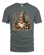 Woodland Gnome Nature Cottagecore Art Graphic Tee Shirt - gray t-shirt on white background