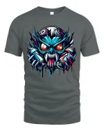 Cyberpunk Monster Graffiti Street Art Graphic Tee Shirt - gray t-shirt on white background