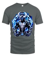 Blue Flame Minotaur Power Fantasy Art Graphic Tee Shirt - gray t-shirt on white background