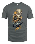 Luxury Wealth Lifestyle Gold Watch Supercar Money Graphic Tee Shirt - gray t-shirt on white background