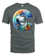 Cute Snoopy Style Letter C Art Dreamy Cartoon Graphic Tee Shirt - gray t-shirt on white background