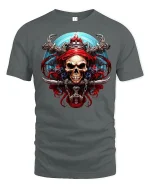 Pirate Skull Warrior Dark Fantasy Art Graphic Tee Shirt - gray t-shirt on white background
