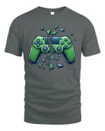 Broken Game Controller Rage Mode Graphic Tee Shirt Style - gray t-shirt on white background