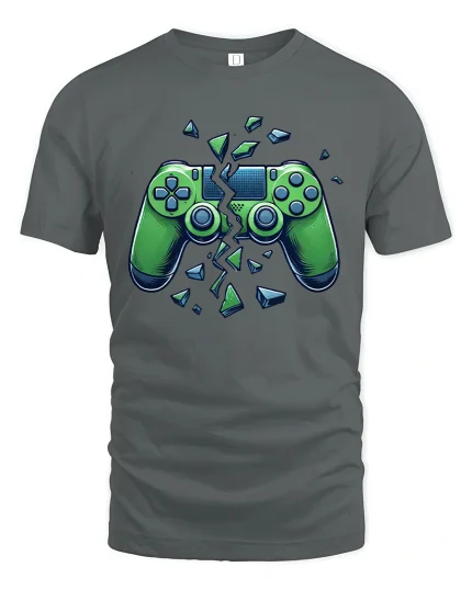 Broken Game Controller Rage Mode Graphic Tee Shirt Style - gray t-shirt on white background