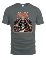AC DC Skull Highway To Hell Rock Art Graphic Tee Shirt - gray t-shirt on white background
