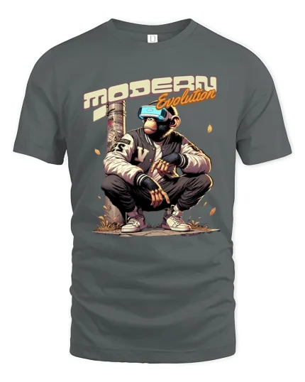 Modern Evolution VR Monkey Street Art Graphic Tee Shirt - gray t-shirt on white background