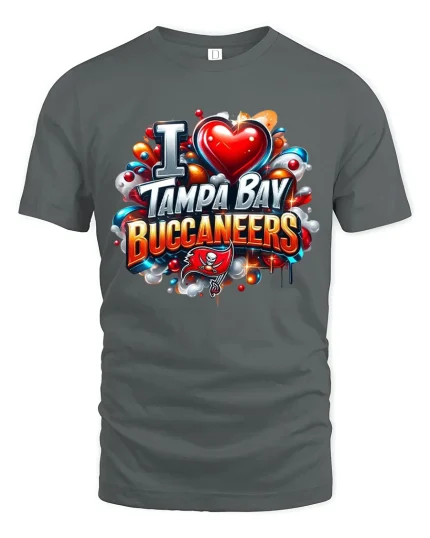 I Love Tampa Bay Buccaneers Bold Fan Pride Graphic Tee Shirt - gray t-shirt on white background