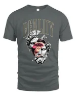 Reality Split Human Ape Philosophy Art Graphic Tee Shirt - gray t-shirt on white background
