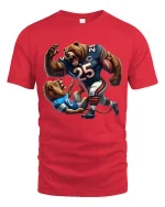 Savage Bear vs Lion Football Battle Graphic Tee Shirt - red t-shirt on white background