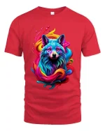 Colorful Wolf Spirit Rainbow Art Graphic Tee Shirt Design - red t-shirt on white background