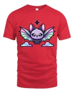 Cute Pastel Bat Kawaii Fantasy Art Graphic Tee Shirt - red t-shirt on white background