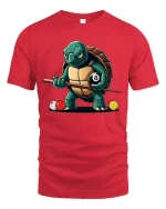 Funny Turtle Pool Shark Eight Ball Billiards Graphic Tee Shirt - red t-shirt on white background