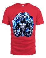 Blue Flame Minotaur Power Fantasy Art Graphic Tee Shirt - red t-shirt on white background