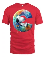 Cute Snoopy Style Letter C Art Dreamy Cartoon Graphic Tee Shirt - red t-shirt on white background