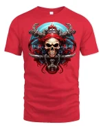 Pirate Skull Warrior Dark Fantasy Art Graphic Tee Shirt - red t-shirt on white background