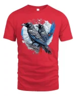 Mystic Raven Duo Dark Gothic Art Graphic Tee Shirt Design - red t-shirt on white background