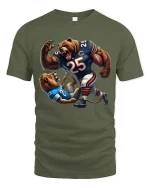 Savage Bear vs Lion Football Battle Graphic Tee Shirt - military green t-shirt on white background