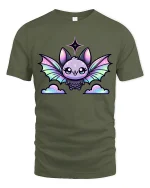 Cute Pastel Bat Kawaii Fantasy Art Graphic Tee Shirt - military green t-shirt on white background