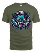 Cyberpunk Monster Graffiti Street Art Graphic Tee Shirt - military green t-shirt on white background