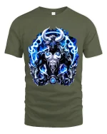 Blue Flame Minotaur Power Fantasy Art Graphic Tee Shirt - military green t-shirt on white background