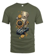 Luxury Wealth Lifestyle Gold Watch Supercar Money Graphic Tee Shirt - military green t-shirt on white background