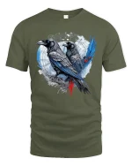 Mystic Raven Duo Dark Gothic Art Graphic Tee Shirt Design - military green t-shirt on white background
