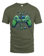 Broken Game Controller Rage Mode Graphic Tee Shirt Style - military green t-shirt on white background