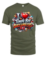 I Love Tampa Bay Buccaneers Bold Fan Pride Graphic Tee Shirt - military green t-shirt on white background