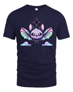 Cute Pastel Bat Kawaii Fantasy Art Graphic Tee Shirt - navy t-shirt on white background