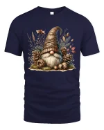 Woodland Gnome Nature Cottagecore Art Graphic Tee Shirt - navy t-shirt on white background