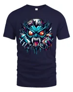 Cyberpunk Monster Graffiti Street Art Graphic Tee Shirt - navy t-shirt on white background