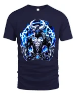 Blue Flame Minotaur Power Fantasy Art Graphic Tee Shirt - navy t-shirt on white background