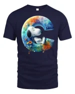 Cute Snoopy Style Letter C Art Dreamy Cartoon Graphic Tee Shirt - navy t-shirt on white background