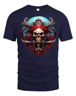 Pirate Skull Warrior Dark Fantasy Art Graphic Tee Shirt - navy t-shirt on white background