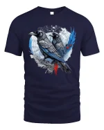 Mystic Raven Duo Dark Gothic Art Graphic Tee Shirt Design - navy t-shirt on white background