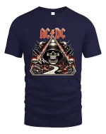 AC DC Skull Highway To Hell Rock Art Graphic Tee Shirt - navy t-shirt on white background