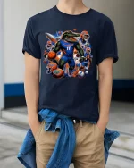 Fierce Florida Gator Football Power Graphic Tee Shirt Art - model wearing navy tee with hands in pockets
