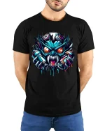 Cyberpunk Monster Graffiti Street Art Graphic Tee Shirt - model wearing black tee with hands behind back